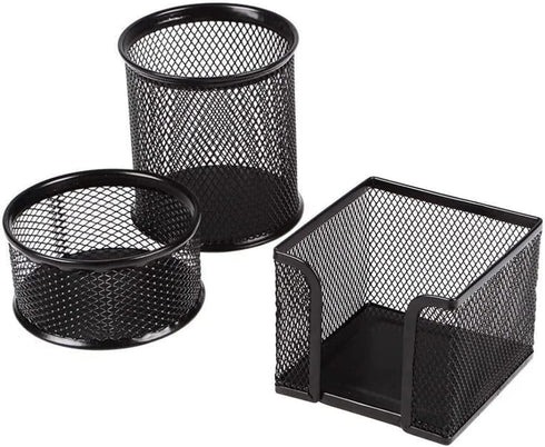 Pen Holder Desktop Pencil Organizer, Metal Mesh Pen Cup, Paper Clip Holder, 3 Pieces Set for Desk