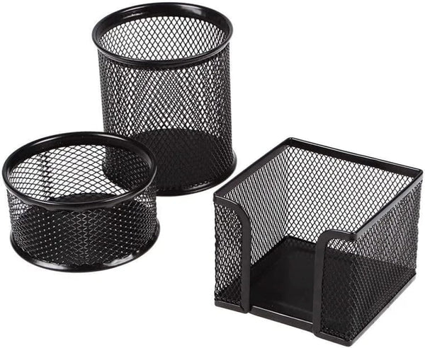 Pen Holder Desktop Pencil Organizer, Metal Mesh Pen Cup, Paper Clip Holder, 3 Pieces Set for Desk