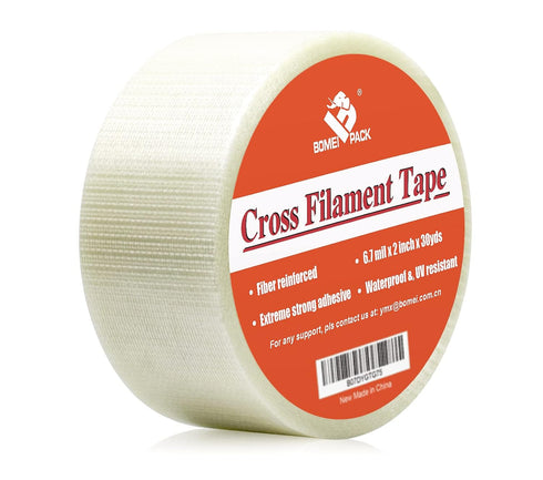 BOMEI PACK Transparent Bi-Directional Filament Strapping Tape, 6.7 Mil x 2 Inch x 30yds