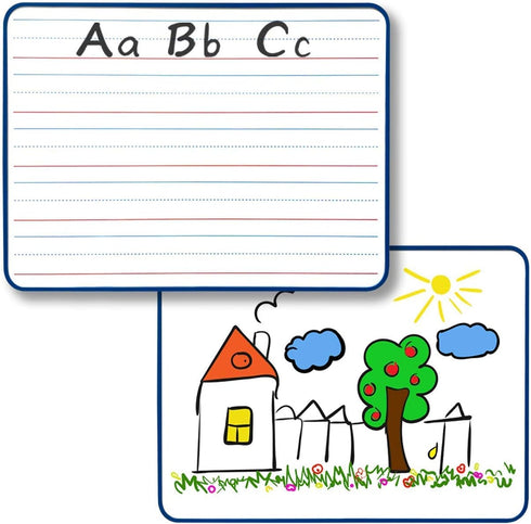 Magnetic Dry Erase Board, Double Sided 9" x 12" Small White Board, Ruled - Blank Blue Framed Mini Dry Erase Board, Portable Whiteboard for Kids, Great for School, Home & Remote Learning by Scribbledo