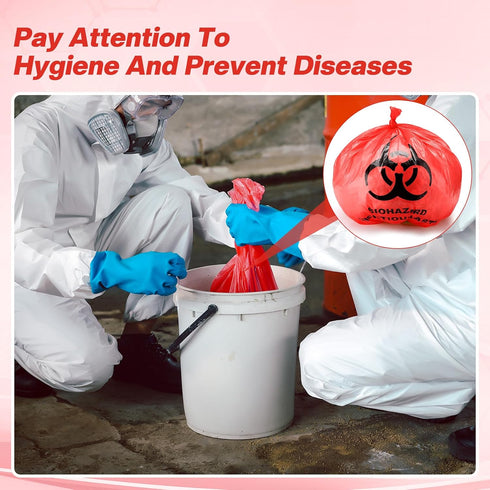 Geiserailie 200 Pack 14.5" 19" 3 x Biohazard Waste Bags Gallon Red Trash Liner with Hazard Symbol for Infectious Waste