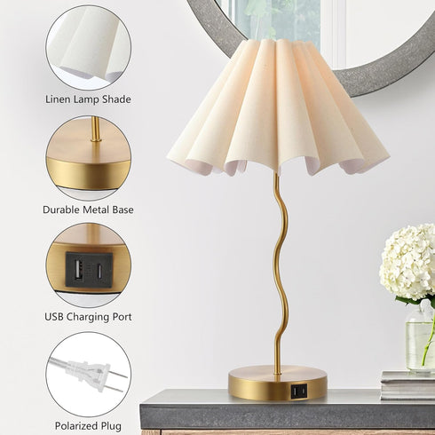 EOEYYOYB Pleated Table Lamp, Table Lamp for Bedroom, Bedside Lamps for Nightstand with Linen Lampshade, Modern Lamp