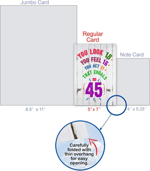 NobleWorks 45th Birthday Card with Envelope - Funny Stationery Notecard for 45 Year Old Greeting