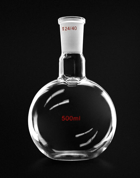 QWORK Glass 500ml Single Neck Flat Bottom Boiling Flask, with 24/40 Standard Joint, Heavy Wall Distillation Receiving Apparatus, Taper Outer Joint Lab Glassware, 500mL