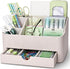 KINGFOM PU Leather Desk Organizer with Drawer, 5 Compartments Desktop Storage Caddy