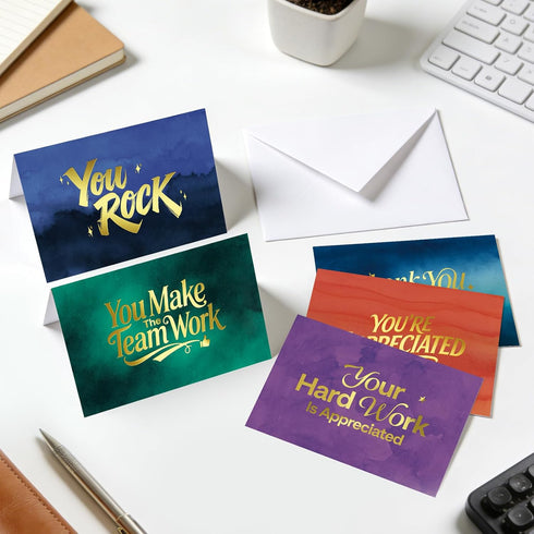 50 Pack 4" 6" Gold Foiled Employee Appreciation Cards with Envelopes and Stickers, x Thick Employee Thank You Cards
