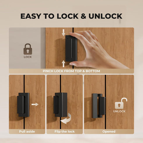 2 Pack 800 lbs Home Security Door Reinforcement Lock, Childproof Safety Door Lock Latch Stopper, Removable