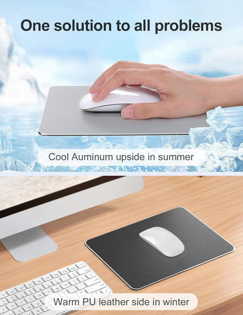 Metal Aluminum Mouse Pad Hard Silver Clear Modern Ultra Thin Design, Waterproof for Gaming, Medium