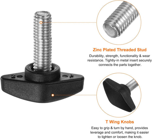 4pcs Tee Wing Knobs, M8 x 20mm Plastic T Knobs Handles with Thumb Screws, Black Hand Clamping Grip