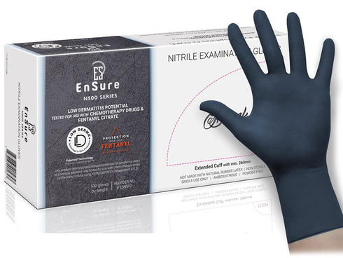 EnSure Low Derma Gray Black Powder Free Nitrile Exam Gloves, Extended Cuff, 100, X-Large