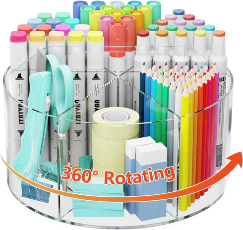 ITAYVAN Desk Pen Holder, 360 Degree Acrylic Rotating Pencil Organizer for Kid Crayon