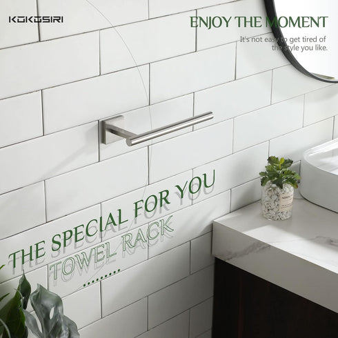 KOKOSIRI Towel Holder, Brushed Nickel Hand Towel Bar, Wall Mounted Kitchen Cabinet Paper Holder, Stainless Steel,
