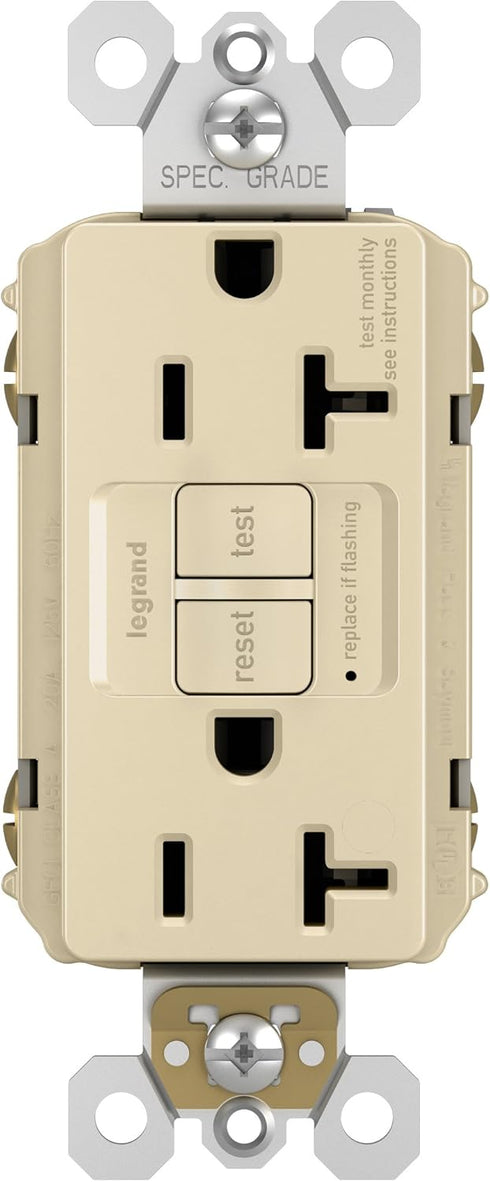 Legrand radiant 2097ICCD12 20 Amp GFCI Self Test Decorator Duplex Outlet, Ivory, 1 Count