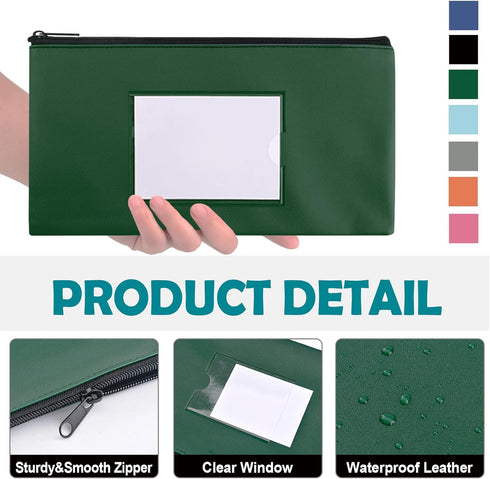 7 Pack 8.3" 4.5", 7 Mini Bank Money Bag for Cash, x Small Deposit Money Pouch with Zipper, Server Leatherette Cash Bag