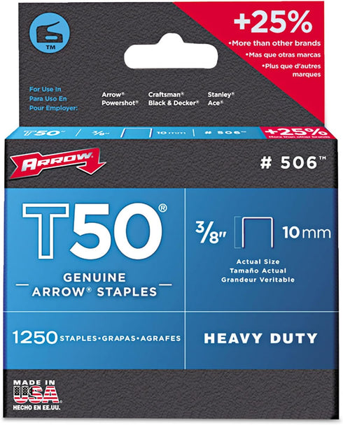 T50 Heavy Duty Staples, 3/8" Leg, 1250 Staples per Pack