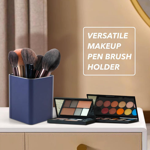 Metal Pen Holder for Desk, Square Aluminum Desktop Organizer, Makeup Brush Holder, Non-slip Silicone, 4×3.15inch, Blue