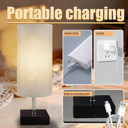 12 Inch Dimmable, 8 Inch Cordless Table Lamp (Linen)-Touch Rechargeable, Fabric Shade, Ideal for Bedroom & Living Room