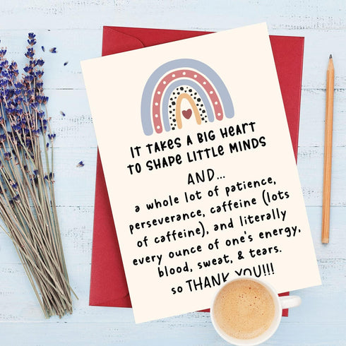 TTBDKKDM Thank You Teacher Card, Appreciation Greeting Cards for Teachers, It Takes A Big Heart to Shape Little Minds