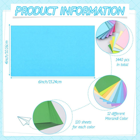 Ctosree 1440 Pcs Colored Index Card Blank Notecards, 4 x 6 Inch Flash Cards for Office School Supplies