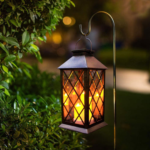 Solar Lantern Outdoor, Garden Hanging Lantern, PVC Waterproof 3 LED Flickering Flameless Candle Decorative Lights