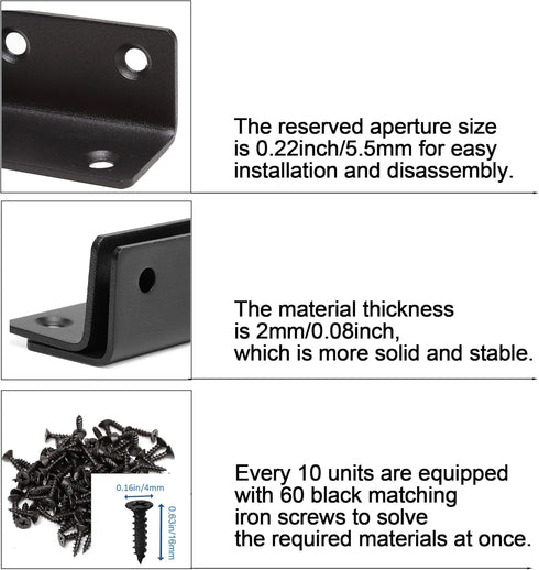 10 Pack 3.2" 80mm L Bracket, Heavy Duty Corner Brace, Metal Shelf Bracket Angle Bracket for Shelves, Black Metal Braces