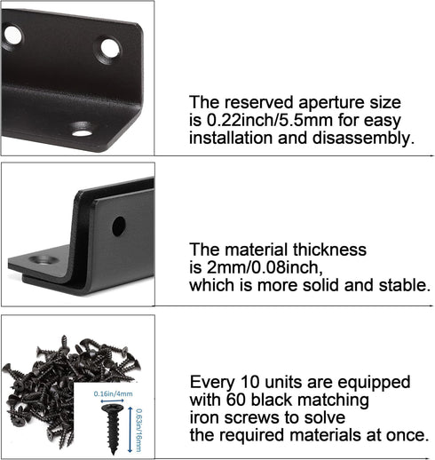 20 Pack 3.2" L Bracket, Heavy Duty Corner Brace, Metal Shelf Bracket Angle Bracket for Shelves, Black Metal Braces