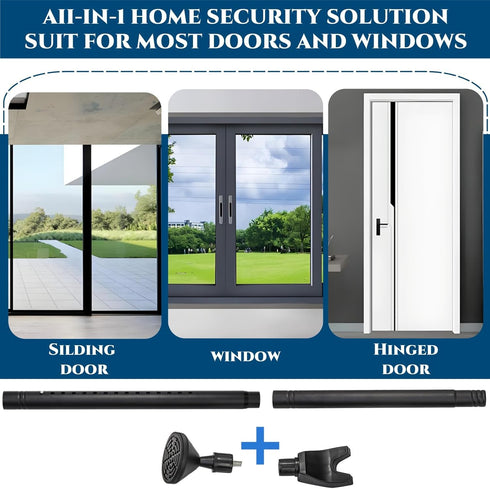 2 Pack 2-in-1 Jammer Door Security Bars, Anti-Slip Heavy Duty Door Stoppers Sliding Patio Bar, Adjustable Barricade