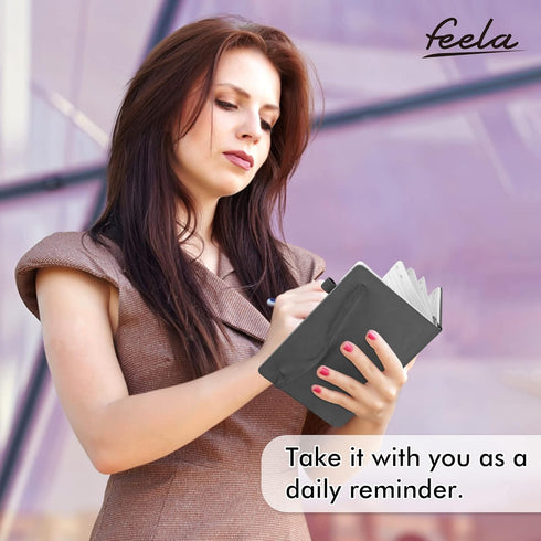feela 5 Pack Journal Notebook, Bulk for School, Classic Ruled Lined Journals with Pen Holder, A5, Gray