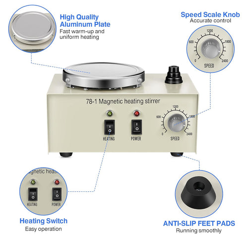78-1 Magnetic Stirrer Hot Plate with Magnetic Stirrer, 1000ml Lab Hot Plate, 2400 RPM with 4 Stir Bars