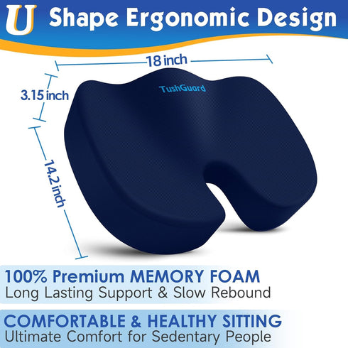 Tailbone TushGuard Seat Cushion for Office Chair Memory Foam Non-Slip Desk Seat Cushion Back, Coccyx, Sciatica, Pain