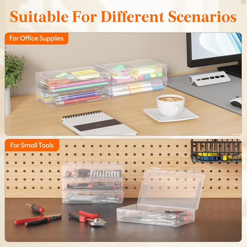 Lifewit 6 Pack Plastic Pencil Box with Snap-tight Lid, Large Capacity Hard Pencil Case, Stackable Craft Organizer
