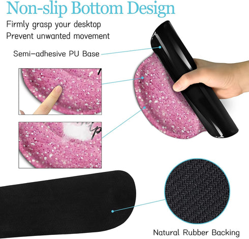 Pink Desk Mat Set, Ergonomic Mouse Pad with Wrist Rest, Large Desk Mat for Desktop, Gaming Mousepad Cup Coaster