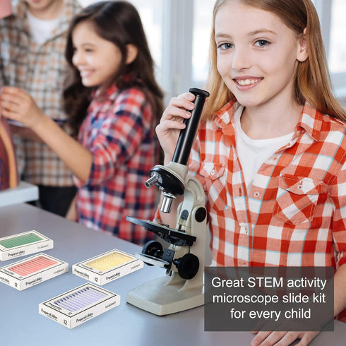 48 Set Prepared Microscope Slides of Animals Insects Plants Flowers, Biological Learning Resource Specimens for Kids