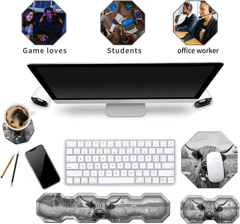 Ergonomic Mouse Pad with Wrist Support Gel and Keyboard Wrist Rest Set + Coaster, Cute Non-Slip Rubber Base Mousepad,
