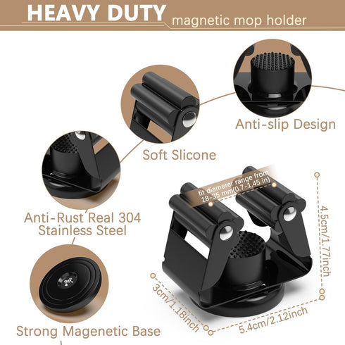 3-H 8 Pack,Broom Magnetic Broom Holder with Strong Magnetic Hook Holder Wall Mount for Garage Garden Shed Storage