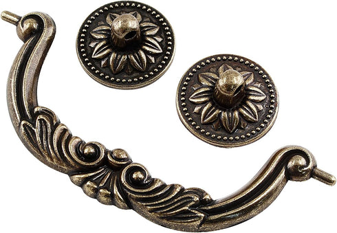 6 Pack Vintage Dresser Drawer Pull Handles, 3-3/4 Inch Hole Center, Yellow Bronze Drop Drawer Handles