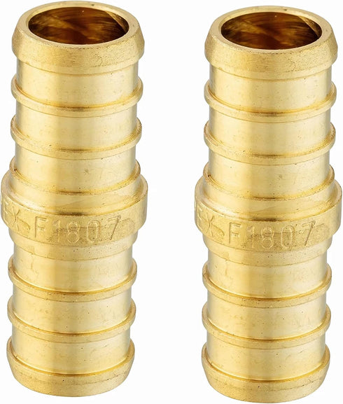 EFIELD Barb Crimp Pex 1 Inch x 1 Inch Coupling Brass Fitting for Pex Tubing Connection - 2 Pieces