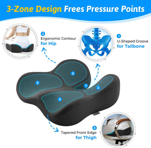 Tailbone Seat Cushion for & Sciatica Pain Relief Certified & Ergonomist-Designed Tapered Front Edge Reduces Thigh