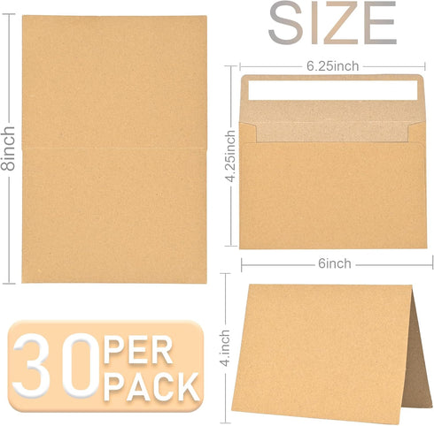 xflyxin 30 A4 4x6 blank cards and envelopes each, thank you blank greeting cards and envelopes, brown blank cards