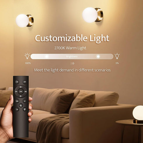 JDCQKHA Dimmable 5200mAh Battery Operated Wall Sconce, Wireless Gold Wall Lamp with Rechargeable Battery, Portables