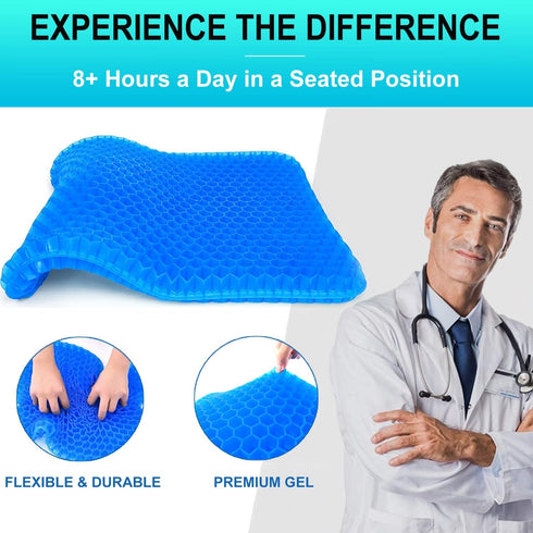 Helishy 1.65inch Tailbone Gel Seat Cushion for Long Sitting - Double Thick Cooling Egg Cushion for Back, Hip, Sciatica