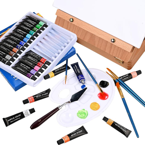 Set, 40 Pack 24 10 Set Tabletop Easel Acrylic Paint Painting Kits for Adults, Painting Supplies with Acrylic Paints