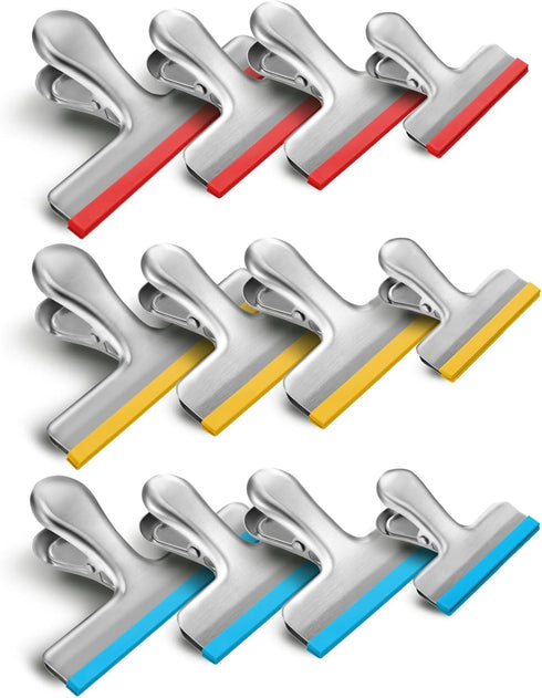 HOUSE AGAIN 12 Pack Stainless Steel Chip Bag Clips, 3 Sizes Covered with Silicone, Air Tight Seal, 5, 3, and 2.5 Inches