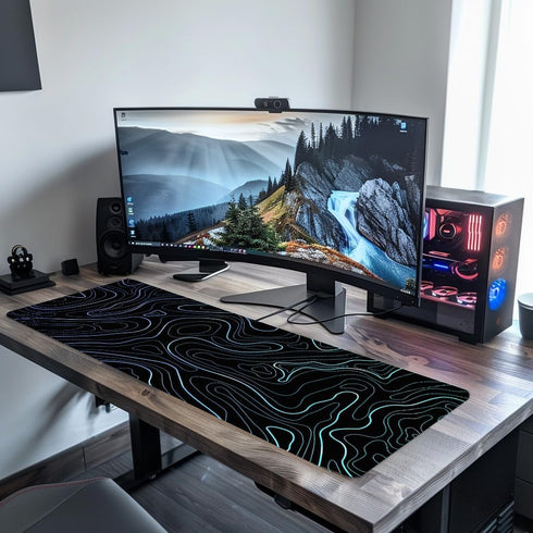 UJoowalk Large Topographic Mouse Pad, XL Gaming Mousepad, Desk Mat 31.5 x 11.8 in, Black White Minimalist Contour for