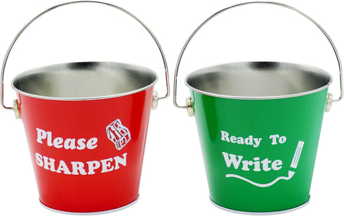 Sharp and Dull Pencil Buckets for Classroom, Set of 2 Metal Tin Pails for Teachers Classroom Management