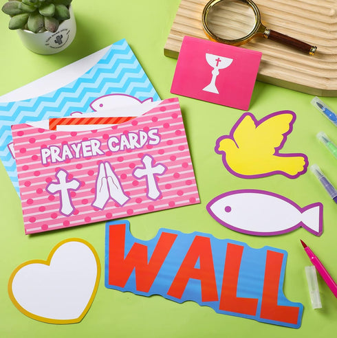 Geelin 184 Pcs Prayer Wall Bulletin Board Set, Cork Board Religious Decor Rainbow Christian Decorations for Classroom