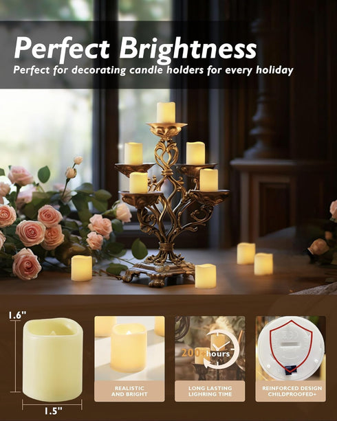 Homemory 12 Pack Flickering Flameless Votive Candles, 200+ Hour Battery Operated LED Tealight for Events