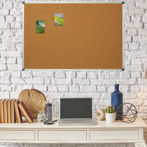 Lockways 2 Pack Double Sided Cork Board Bulletin Board, 36" x 24", Wall-Mounted Silver Aluminum Message Board