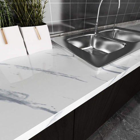 Livelynine Marble Contact Paper, Waterproof Peel and Stick Wallpaper for Kitchen Countertop, White Cabinet Cover