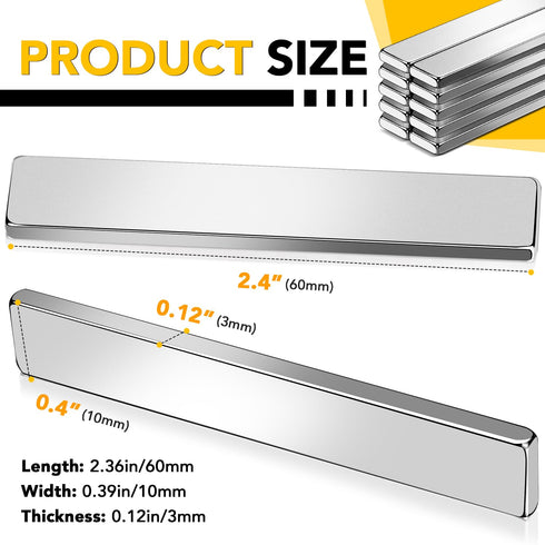 DIYMAG Strong Neodymium Bar Magnets with Double-Sided Adhesive, Rare Earth Magnet - 60 x 10 x 3 mm, Pack of 16